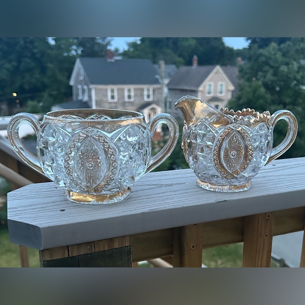 Northwood EAPG Memphis Crystal Creamer and Sugar Bowl Set, Vintage